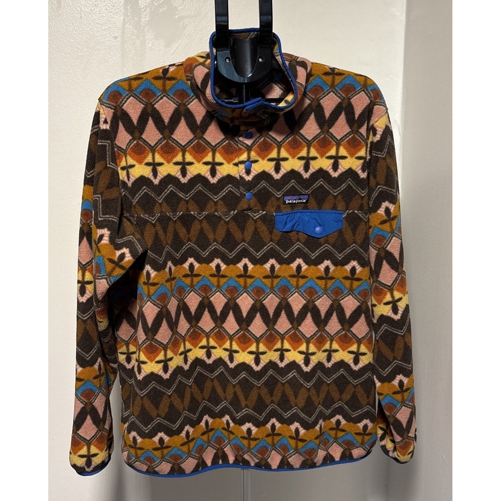 Patagonia Aztec Synchilla xxl Snap-T Pullover: Companions Big Anthos Pink Brown